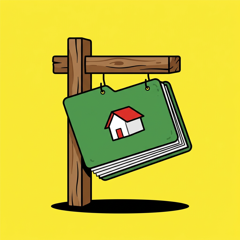 Un panneau en bois auquel est suspendu un dossier vert marqué d'une maison.